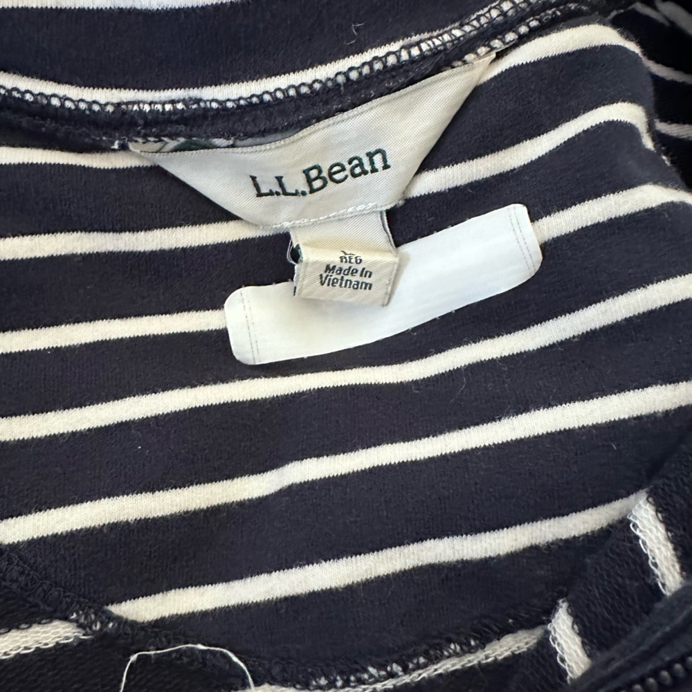 L.L. Bean Striped Dress Womens L Navy White Zip Front Cotton Stretch Pockets - Picture 6 of 9